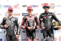 Cole Alexander (1st, middle), Zaim Laflamme (2nd, right), and Nicolas Audet (3rd, left) were the top three finishers in Saturday’s AIM Insurance Amateur Superbike Race 1 at RAD Torque Raceway.
